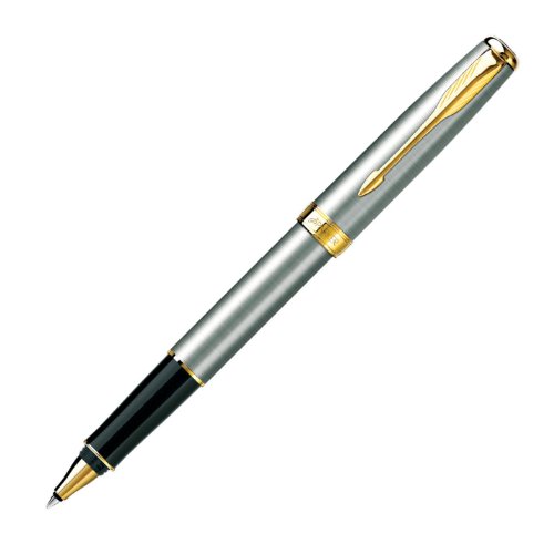 Parker Parker Medium Point Rollerball Pen with Golden Trim, Stainless Steel (1743625)