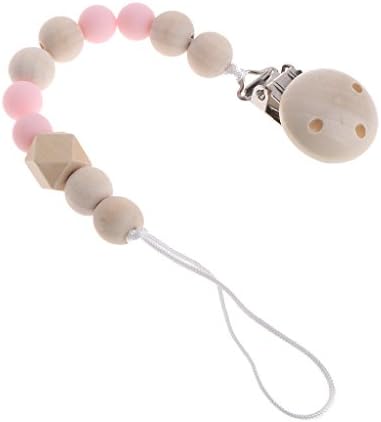 BKID Baby Pacifier Clip Chain Wood Pacifier Clip Teether Toy Soother Nipple Holder Chain (Pink)