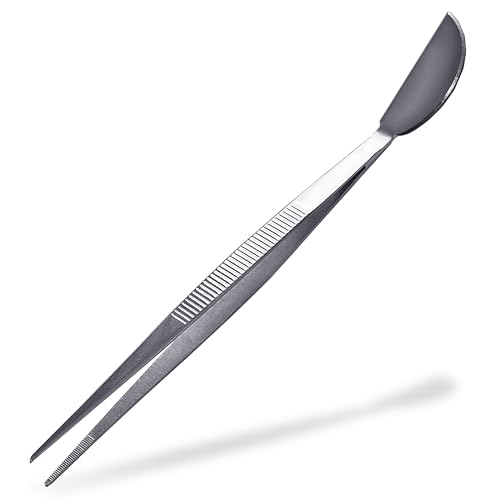 Stainless Steel Bonsai Tweezers with Blade Spatula 8" [Straight Tips] Garden Tweezers