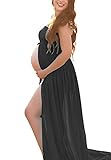JL Store Maternity Chiffon Gown Split Front Maxi Photography Dress for Photo Shoot (black)