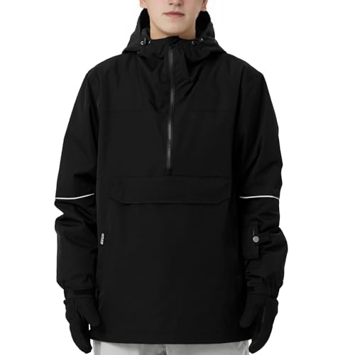 Photo 1 of Actleis Mens Snowboard Jacket Waterproof Skiing Pullover Coat Hooded Insulated Jacket Warm Winter Snow Coat Outdoor Sports Large Black