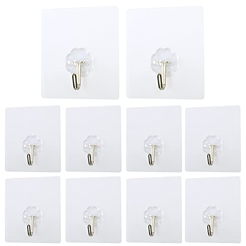 ZCgel Adhesive Wall Hooks 10 Pack Heavy Duty 15lb（Max), Transparent Removable Utility Hooks