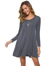 ZENNILO - Vestido de mujer de corte holgado con bolsillos