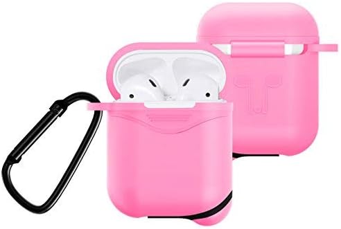 Silicone Cover for Apple AirPods 2/1 Charging Case, Crash Scratch Resistant Silicon Skin with Keychain for Air Pods Earbuds Case (Pink)