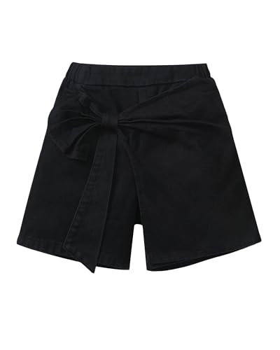 Coaturi Big Girls Jean Skirt: High Waist Bow Front Denim Skort Summer Casual Wrap Front Mini Skirt for Girl 6-12Y(Black, 8-9Years) at Amazon