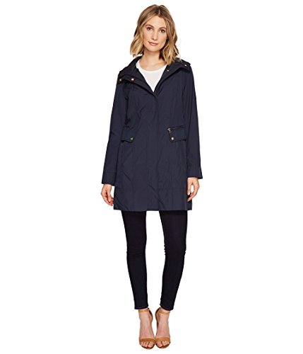 Cole Haan Damen Verstaubare Regenjacke mit Kapuze und Schleife (Standard und Übergröße) Regenmantel, Indigo/Mandala-Traum, M