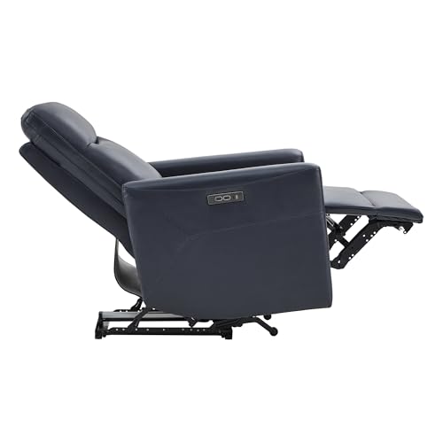 CHITA Genuine Leather Power Recliner Chair for Adults, Electric Wall Hugger Recliner for Small Spaces, Modern Living Room and RV Recliner Chair with Power Headrest & Charging Ports, Dark Blue