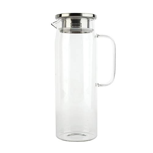 50 oz Glass Pitcher with Lid, Hot/Cold Water Carafe with Handle, Juice and Ice Tea Pitcher- Stainles 50 oz Glass Pitcher with Lid, Hot/Cold Water Carafe with Handle, Juice and Ice Tea Pitcher- Stainles