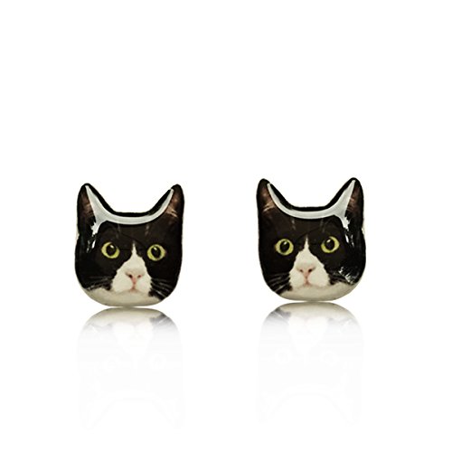 Tuxedo Cat Earrings - Fun Stud Earrings - Cat - Black and White Cat Earrings - Hypoallergenic Earrings - Thumbnail 2