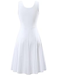 Huhot para mujer sin mangas cuello en V vestido con bolsillo playa de verano Midi vestido tanque acampanado