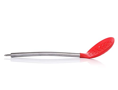 iNeibo Kitchen Silicone Skimmer Slotted Spoon-Cooking Utensils with Heat Resistant Silicone Covering Head And Stay-cool Stainless Steel Handle(Red)