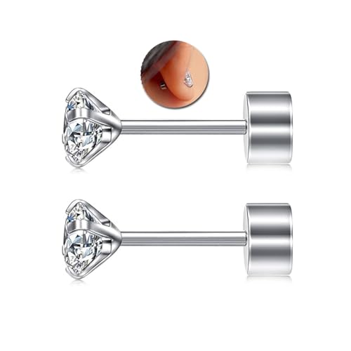 20G G23 Titanium Cubic Zirconia Silver Flat Back Earrings at Amazon