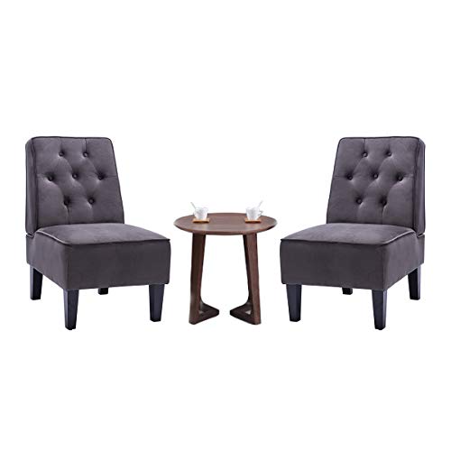 Haobo Armless Accent Chair, Button Tufted Slipper Chair Side Chair Single Sofa for Dining Room Living Room Bedroom Funiture (One Seat Gray 1) - Thumbnail 4