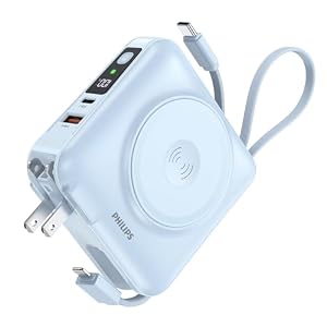 Philips モバイルバッテリー コンセント一体型 15000mAh 大容量 Apple Watch対応 PD 45W MagSafe対応 ブルー