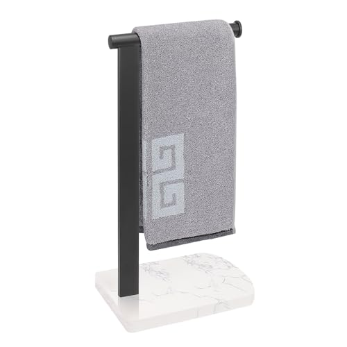 Photo 1 of NearMoon Hand Towel Holder with Balanced Marble Base, 304 Stainless Steel Stand Towel Ring L Shape Hand Towel Rack Free-Standing Towel Bar for Bathroom Kitchen Countertop (Single Rod, Matte Black)