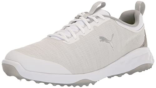 Puma Golf Men’s Fusion Pro Golf Shoe, Puma White/Puma Silver/High Rise, 7