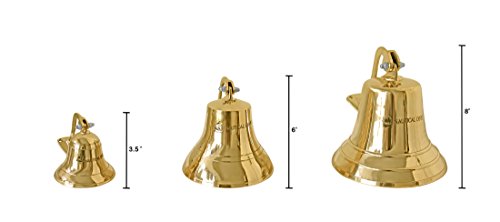 Nautical Cove Solid Brass Ships Bell 8" Tall and Wall Mountable - Clear Ring for Indoor and Outdoor Use - Thumbnail 6