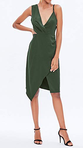 TOP-MAX Women's Dresses - Summer Elegant Spaghetti Straps V Neck Sleeveless Cocktail Club Party Casual Midi Dress Green