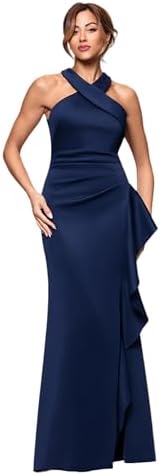 xscape deep v neck skater dress Xscape Petite Ruched Ruffled Gown - Black