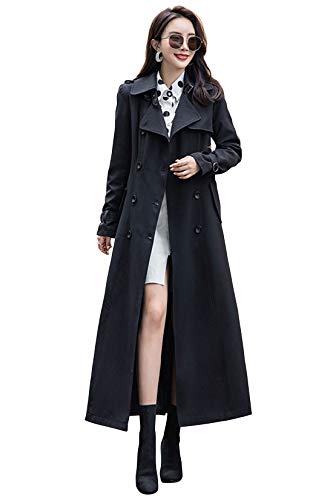 Photo 1 of ebossy Women's Double Breasted Duster Trench Coat Slim Full Length Maxi Long Overcoat
.