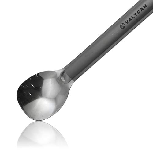 Valtcan Titanium Spoon Long Handle Polished Bowl with Keyring Waterproof Bag for Camping, Wilderness, Outdoors, Picnics, Bushcraft, Reach into Tall Cooking Pots, and Dehydrated Meal Packs