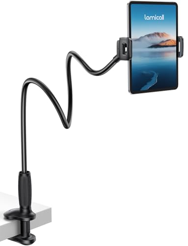 Lamicall Soporte para Tablet Gooseneck - [Brazo Flexible Cónico Exclusivo] Base para Tablet iPad con Cuello de Cisne para Cama Escritorio, Compatible con 4.7–13": iPad, Kindle, Switch, Galaxy, Celular