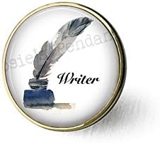 stap WRITER Inkwell and Feather Pen - Gift for Writer - Writer brooch - Author - Love to Write - Writing Jewelry