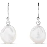 .925 Sterling Silver AAA White Freshwater Cultured Baroque Pearl 1" French Wire Dangling Drop Earrings (Choice of Size)