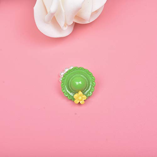 Larcenciel Kids Jewelry Necklace Bracelet Ring Earring Set Flowers Pendant Bubblegum Chain for Little Girls Children Play Pretend Dress Up (Green hat)