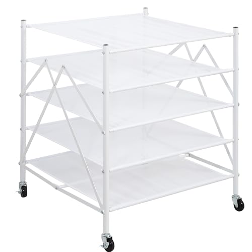 STORAGE MANIAC Sweater Drying Rack, Mesh Clothes Drying Rack, Stackable Laundry Drying Rack, Lay Flat Dryer for Delicates, Portable Dry Rack for Indoor or Outdoor, White, 5 Tier Foldable