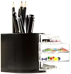 Comfspo Plastic Pen Holder With Side Drwers- Office Pencil Holder Creative Desk Decoration