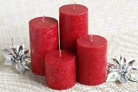 Home Made Rose Scented Pillar Candles, Set of 4, Red for Diwali/Christmas/New Year/Valentine/Gift