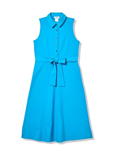 DKNY Women's Sleeveless Collared Neck Belted Midi Dress, Peacock, X-Large
