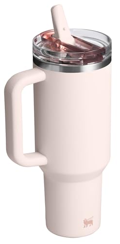 Vaso con pajita abatible STANLEY Quencher ProTour con tapa a prueba de fugas 40 oz | Pajita y asa integradas | Portavasos Compatible para Viajes | Taza aislada de acero inoxidable | Sin BPA | Cuarzo Rosa