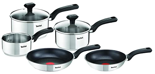 Tefal Comfort Max Casseroles 14/16/18 cm + couvercles 16/18 cm, Poêles 20/24 cm, Induction, Revêtement antiadhésif sur (poêles), Inox haute qualité, Garantie 10 ans, Poignées thermo-isolées C972S544