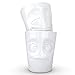 FIFTYEIGHT PRODUCTS TASSEN Porcelain Mug Set No. 2, Cheery & Baffled Face, 11 oz. White (Set of Two Mugs, No Handles)