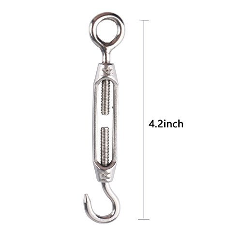 100 Pcs 1/16-inch Wire Rope Aluminum Sleeves Clip Fittings Cable Crimps, 10 pcs M2 Stainless Steel Thimble Combo, 6-Pcs Turnbuckle Tension Wire Rope with Eye&Hook (M4), Stainless Steel Kit, Aunifun - Thumbnail 4