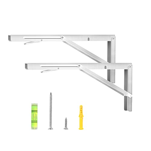 YOC Folding Shelf Brackets 16 Inches, Folding Table Hinge, Stainless Steel, Collapsible Wall Mount DIY Bracket for Work Bench Table, Max Load 330 Lb, Pack of 2 with Screws