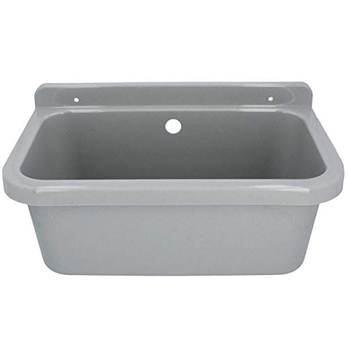 HYDROLAND Ausgussbecken Waschbecken mit Überlauf 55 x 34 x 21 Grau | Komplett mit Siphon Kunststoff Ablaufgarnitur Spüle… – Bild 3