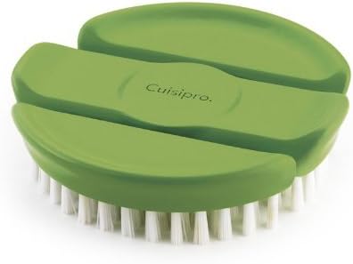 Cuisipro Vegetable and Fruit Brush, Green, Hard Bristle Brush, Three-Section Flex, Dishwasher Safe, 9 x 9 x 3 cm