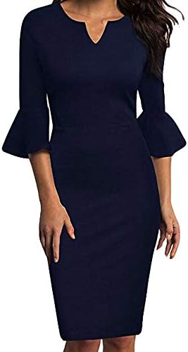 Women Dress Sunday77 V-Neck Plus Size Knee-Length Office Flounce Bodycon Evening Party Beach Cocktail Casual