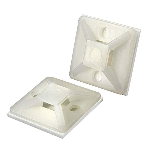 XHF Cable Zip Tie Mounts Self Adhesive Wire Cable Clips Organizer Holders White 0.75 inch (19.5mm x 19.5mm) HS-101S - Thumbnail 2