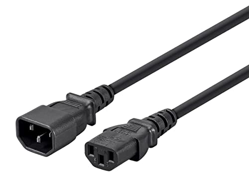 Monoprice Extension Cord - IEC 60320 C14 to IEC 60320 C13, 10 Amp, 3-Prong, 18AWG, 6 Feet, Black (6 Pack)