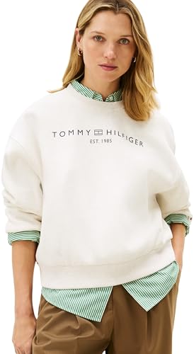 Tommy Hilfiger Sweat à Capuche pour Femme Corp Logo MDRN SWTSRT WW0WW47831 Blanc (Ecru Heather), 3XL, Blanc (écru), 3XL Grande Taille