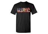 USMC T-Shirt Patriotic Men's USA Flag PT Shirt United States Marine Corps Flag Logo (2XL, Black)