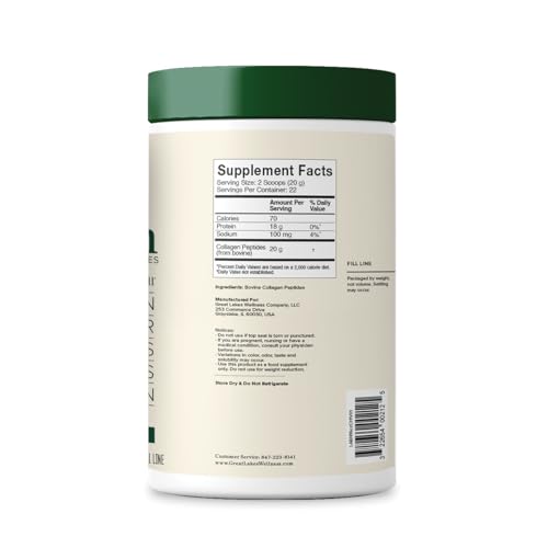 GREAT LAKES WELLNESS COLLAGEN PEPTIDES POWDER FOR SKIN, HAIR, NAILS, JOINTS & DIGESTION – UNFLAVORED – QUICK DISSOLVE HYDROLYZED, NON-GMO, KETO, KOSHER – 16OZ