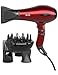 BERTA 1875W Tourmaline Ceramic & Negative Ionic Hair Dryer, 2 Speed 3 Heat Settings Cool Button with 4 Attachments, Professional Blow Dryer (Red)