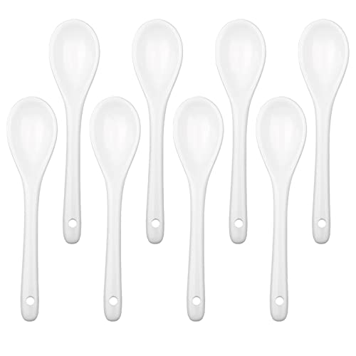 AceElite Espresso Spoons 8 Pieces, Ceramic Coffee Spoons Set, White Small Spoons for Coffee, Tea, Yogurt, Sauce and Desserts, Ice Cream, Teaspoons Dishwasher Safe, 4.7 inch
