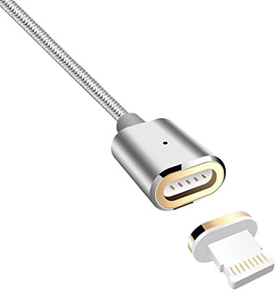 MagUnite [Upgraded Version] Lightning Magnetic Nylon Braided Quick Charging and Data Sync Cable 4ft 24/30AWG 2.4A with LED Indicator Light for iPhone (Silver)