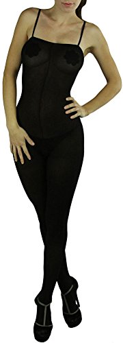 ToBeInStyle Women's Opaque Crotchless Spaghetti Strap Body Stocking - Black - R